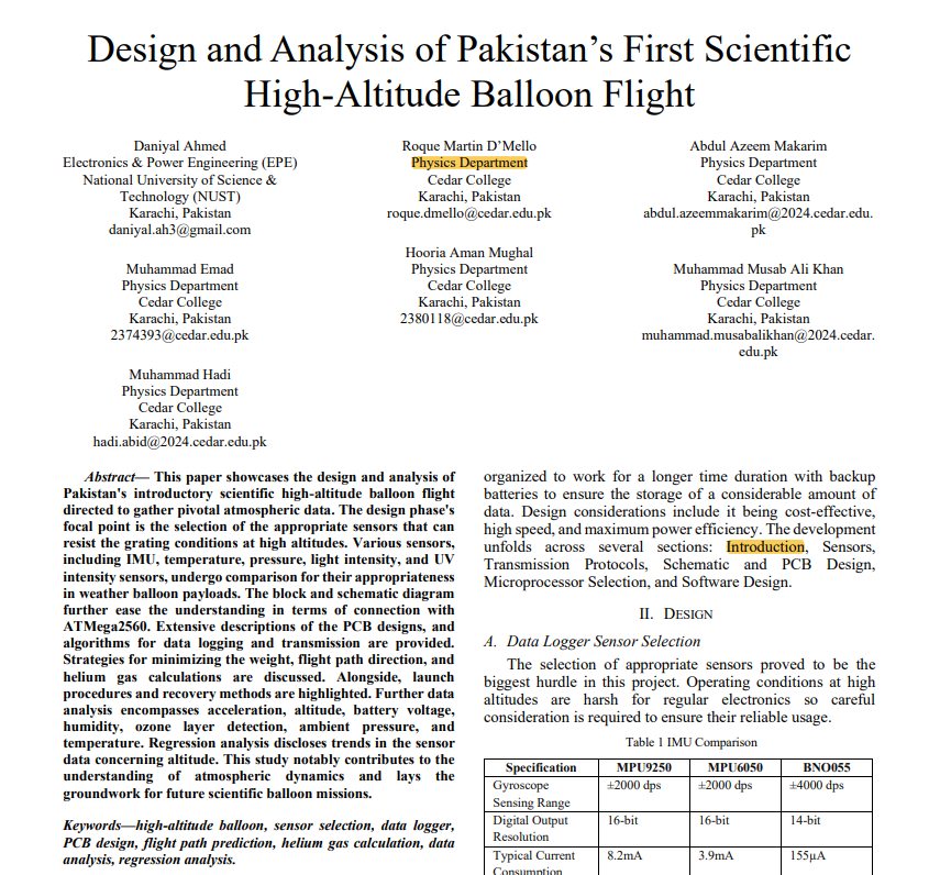 Cedar College telemetry analysis