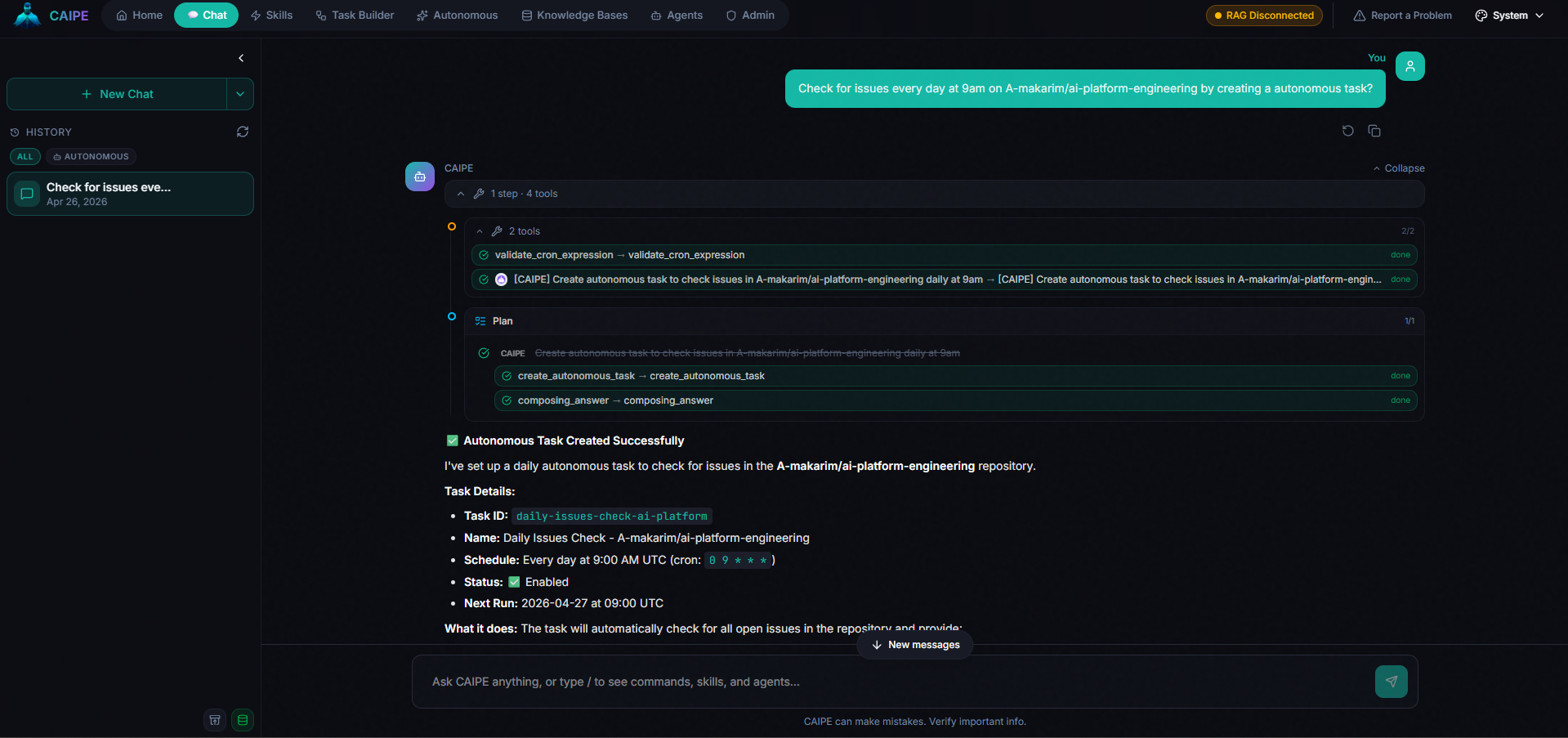 Cisco CAIPE platform flow screenshot