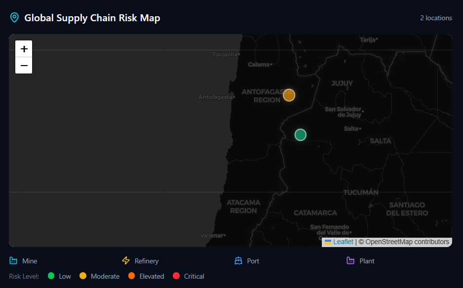 Geopolitical supply chain risk map screenshot